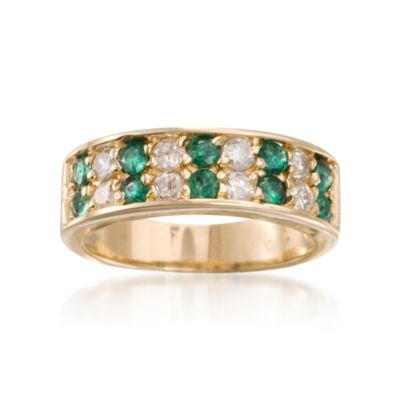 C. 1980 Vintage .65 ct. t.w. Emerald and .50 ct. t.w. Diamond Ring In 14kt Yellow Gold. Size 6 &mdash; Alt Image 1