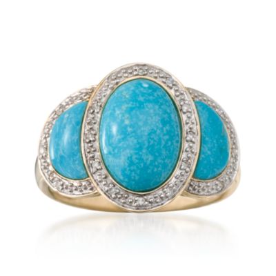 Turquoise and 2.00 ct. t.w. Diamond Ring in 14kt Yellow Gold &mdash; Alt Image 1