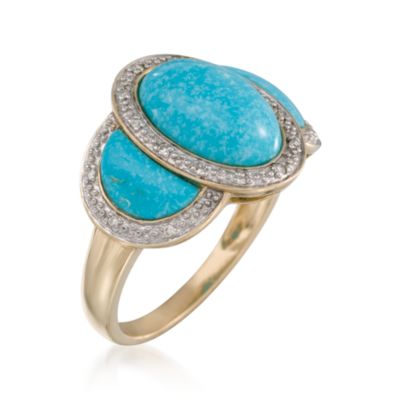 Turquoise and 2.00 ct. t.w. Diamond Ring in 14kt Yellow Gold &mdash; Alt Image 3