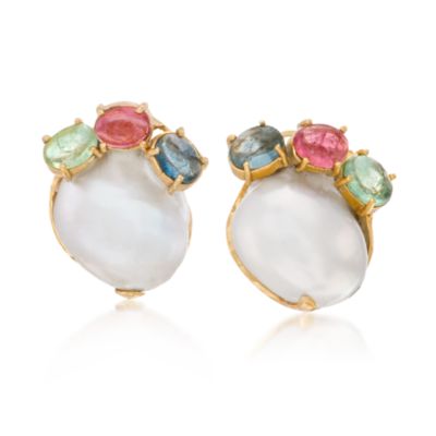 7.20 ct. t.w. Tourmaline and 16-18mm Pearl Earrings in Vermeil &mdash; Alt Image 1