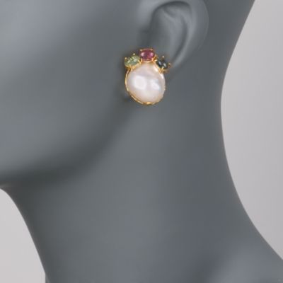 7.20 ct. t.w. Tourmaline and 16-18mm Pearl Earrings in Vermeil &mdash; Alt Image 2