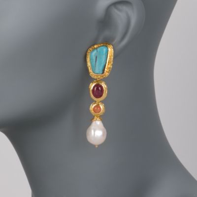 11-13mm Baroque Pearl Earrings With Multi-Gems in 14kt Gold Over Sterling &mdash; Alt Image 2