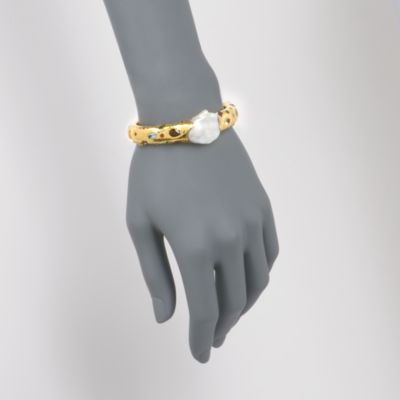 6.60 ct. t.w. Multi-Gem and Pearl Bangle Bracelet in 14kt Gold Over Sterling Silver. 6.5" &mdash; Alt Image 2