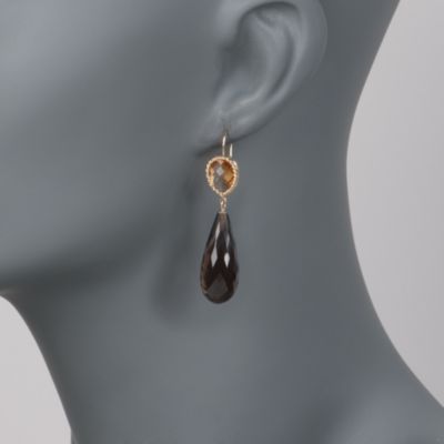 5.50 ct. t.w. Citrine and 20.00 ct. t.w. Smoky Quartz Drop Earrings in 14kt Yellow Gold &mdash; Alt Image 2