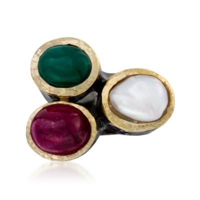 11.00 ct. t.w. Multi-Gemstone and Pearl Ring in Two-Tone &mdash; Alt Image 1