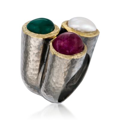 11.00 ct. t.w. Multi-Gemstone and Pearl Ring in Two-Tone &mdash; Alt Image 3