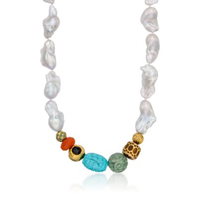 Baroque Pearl Multicolored Necklace. 34" &mdash; Alt Image 1