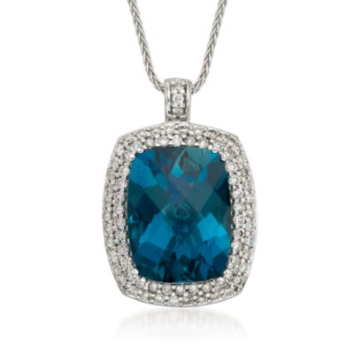 13.00 Carat London Blue Topaz and .98 ct. t.w. Diamond Drop Necklace in 14kt White Gold. 18" &mdash; Alt Image 1