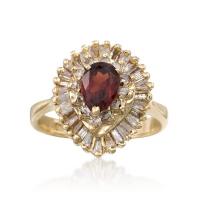 C.1980 Vintage .75 Carat Garnet and .85 ct. t.w. Diamond Ring in 14kt Yellow Gold. Size 5 &mdash; Alt Image 1