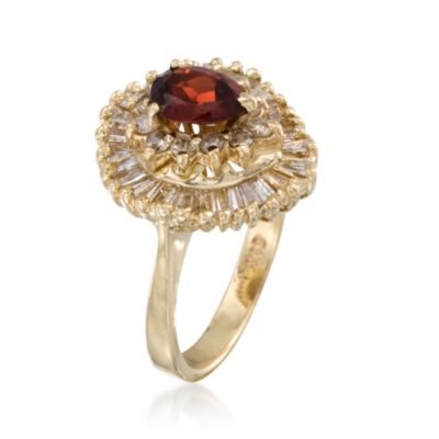 C.1980 Vintage .75 Carat Garnet and .85 ct. t.w. Diamond Ring in 14kt Yellow Gold. Size 5 &mdash; Alt Image 3