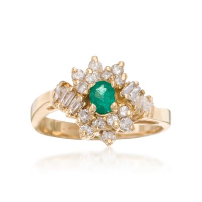C. 1980 Vintage .20 Carat Emerald and .50 ct. t.w. Diamond Ring in 14kt Yellow Gold . Size 6 &mdash; Alt Image 1