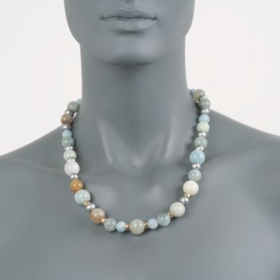 Multicolored Aquamarine and 8-8.5mm Gray Pearl Necklace in 14kt Yellow Gold &mdash; Alt Image 4