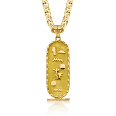 C. 1990 Vintage 18kt Yellow Gold Hieroglyphs Pendant Necklace. 21.5" &mdash; Alt Image 1