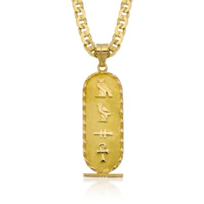 C. 1990 Vintage 18kt Yellow Gold Hieroglyphs Pendant Necklace. 21.5" &mdash; Alt Image 3
