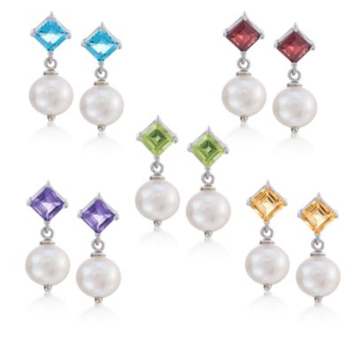 5-Pair Set of 7.80 ct. t.w. Multi-Gem and Pearl Drop Earrings in Sterling Silver &mdash; Alt Image 1
