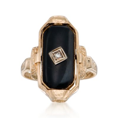 C. 1950 Vintage Black Onyx and Shell Cameo Swivel Ring With Diamond In 14kt Yellow Gold. Size 6 &mdash; Alt Image 1