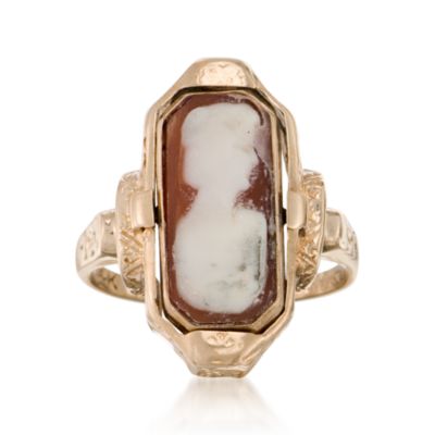 C. 1950 Vintage Black Onyx and Shell Cameo Swivel Ring With Diamond In 14kt Yellow Gold. Size 6 &mdash; Alt Image 3