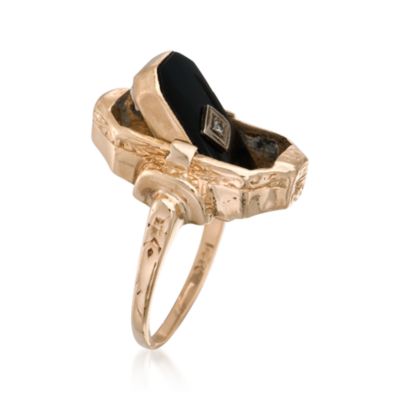 C. 1950 Vintage Black Onyx and Shell Cameo Swivel Ring With Diamond In 14kt Yellow Gold. Size 6 &mdash; Alt Image 4