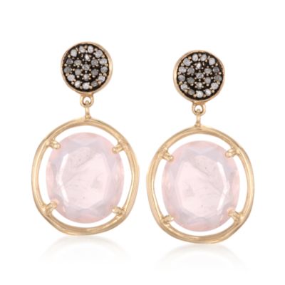 .20 ct. t.w. Natural Diamond and Rose Quartz Drop Earrings in 18kt Over Sterling &mdash; Alt Image 1
