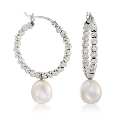 8-9mm Tahitian Pearl Hoop Earrings In Sterling Silver &mdash; Alt Image 1