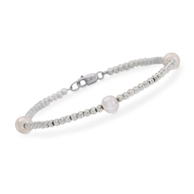 7mm Pearl Station Bracelet In Sterling Silver. 7.5" &mdash; Alt Image 1