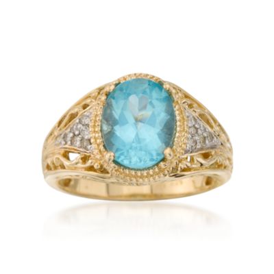 2.80 Carat Blue Apatite and .10 ct. t.w. Diamond Ring in 14kt Yellow Gold &mdash; Alt Image 1