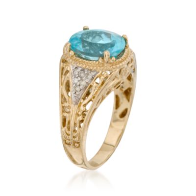 2.80 Carat Blue Apatite and .10 ct. t.w. Diamond Ring in 14kt Yellow Gold &mdash; Alt Image 3