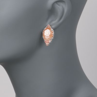 Shell Cameo Earrings With .15 ct. t.w. Sapphire In Sterling Silver and Two-Tone Palladium. Clip/Post Earrings &mdash; Alt Image 2