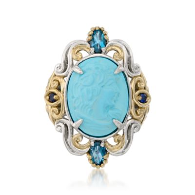 Turquoise Cameo With .55 ct. t.w. Multi-Gems In Sterling Silver and Two-Tone Palladium &mdash; Alt Image 1