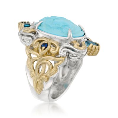 Turquoise Cameo With .55 ct. t.w. Multi-Gems In Sterling Silver and Two-Tone Palladium &mdash; Alt Image 3