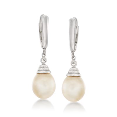 9-10mm Pearl Drop Earrings With Diamonds in Sterling Silver &mdash; Alt Image 1