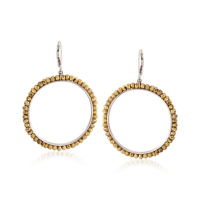 Pyrite Drop Hoop Earrings in Sterling Silver  &mdash; Alt Image 1