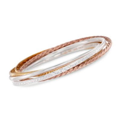Set of Five Rolling Bangles in Tri-Colored Sterling &mdash; Alt Image 1
