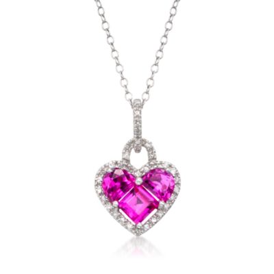 1.80 ct. t.w. Faux Pink Sapphire and .20 ct. t.w. Diamond Heart Necklace in Sterling Silver. 18" &mdash; Alt Image 1