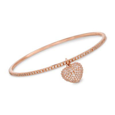 4.00 ct. t.w. CZ Heart Charm Bracelet in Sterling Silver. 7" &mdash; Alt Image 1