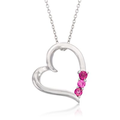 .25 ct. t.w. Pink Sapphire Open Heart Pendant Necklace in Sterling Silver. 18" &mdash; Alt Image 1
