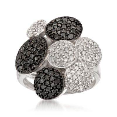 1.33 ct. t.w. Pave Black and White Diamond Cluster Ring in Sterling Silver &mdash; Alt Image 1
