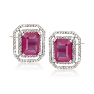 6.20 ct. t.w. Ruby and .75 ct. t.w. Diamond Earrings in 14kt White Gold &mdash; Alt Image 1