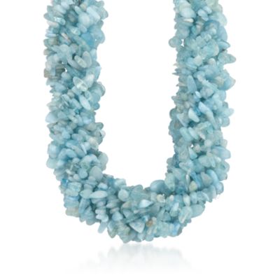 Aquamarine Torsade Necklace in Sterling Silver. 18" &mdash; Alt Image 1