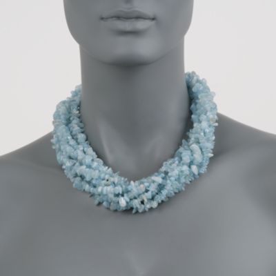 Aquamarine Torsade Necklace in Sterling Silver. 18" &mdash; Alt Image 2