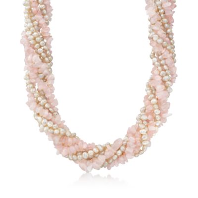 Pearl and Multi-Gemstone Torsade Necklace in Sterling Silver. 18" &mdash; Alt Image 1