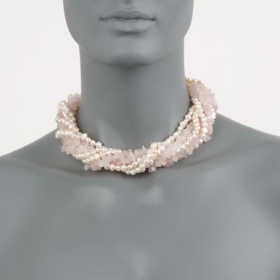 Pearl and Multi-Gemstone Torsade Necklace in Sterling Silver. 18" &mdash; Alt Image 2