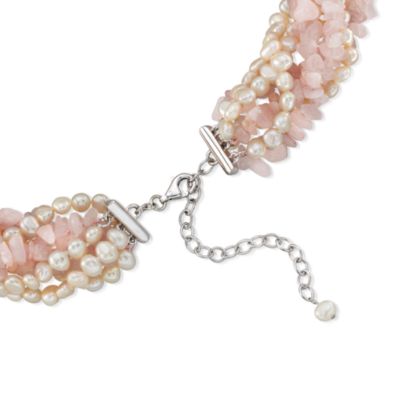Pearl and Multi-Gemstone Torsade Necklace in Sterling Silver. 18" &mdash; Alt Image 3