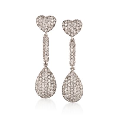 2.50 ct. t.w. Pave Diamond Heart Earrings In 14kt White Gold &mdash; Alt Image 1