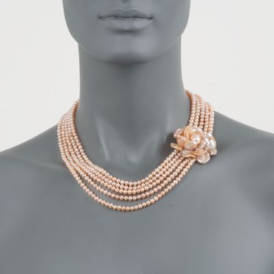 Five-Strand Pink Pearl  Necklace With Keshi Pearl Flower in 18kt Over Sterling &mdash; Alt Image 2