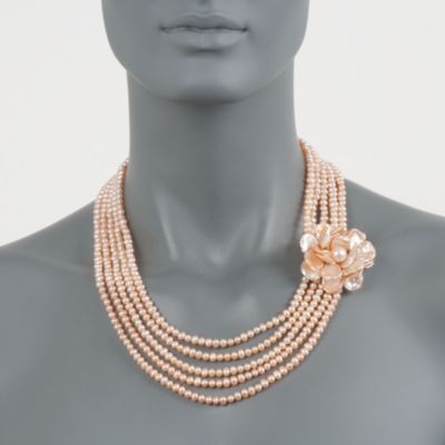 Five-Strand Pink Pearl  Necklace With Keshi Pearl Flower in 18kt Over Sterling &mdash; Alt Image 3