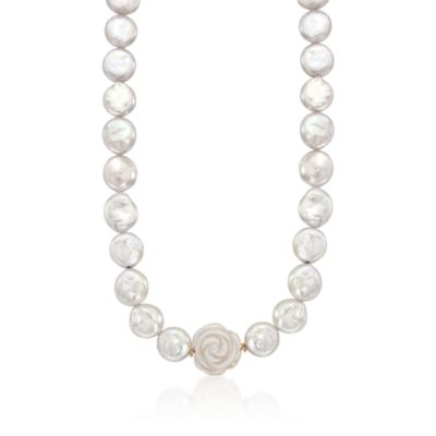 Coin Pearl Rose Necklace in 14kt Yellow Gold &mdash; Alt Image 1