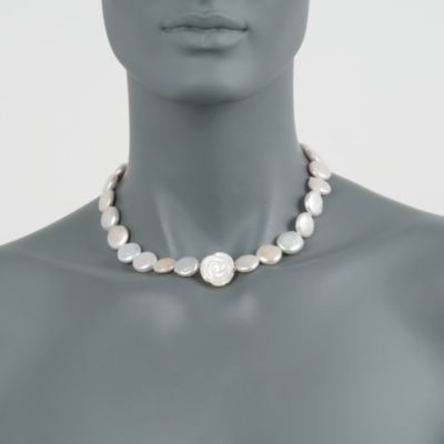 Coin Pearl Rose Necklace in 14kt Yellow Gold &mdash; Alt Image 2