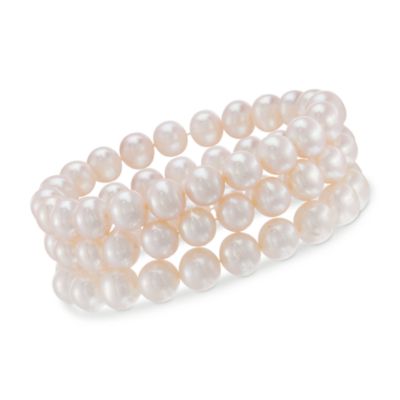 Set of Three 9-10mm White Pearl Bracelets &mdash; Alt Image 1
