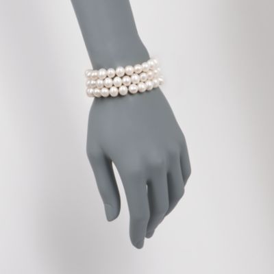 Set of Three 9-10mm White Pearl Bracelets &mdash; Alt Image 2